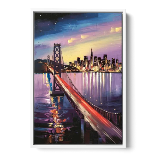 San Francisco City and Bay - White Framed Canvas Wall Art - Front