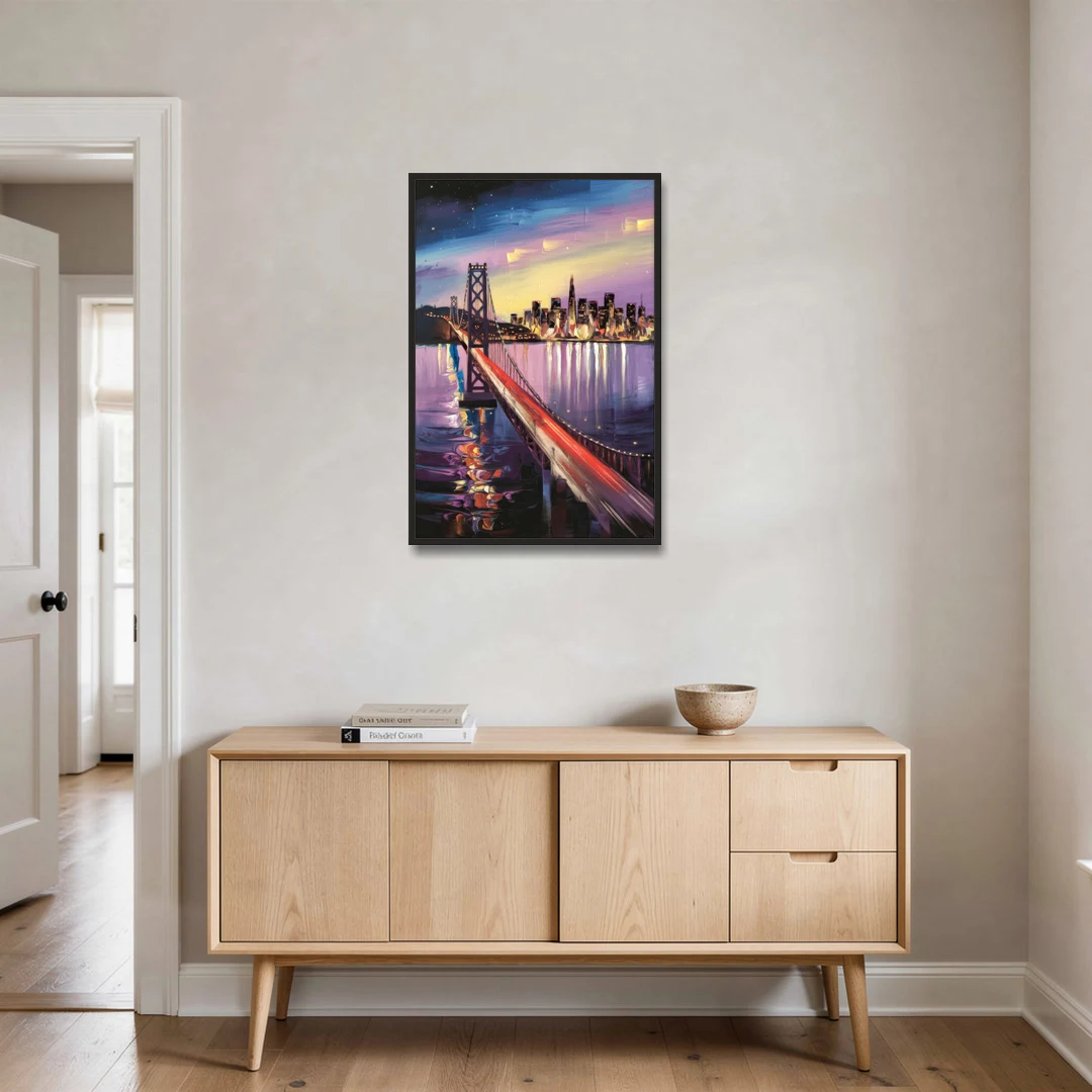 San Francisco City and Bay - Black Framed Canvas Wall Art - Coffee Table - 24x36