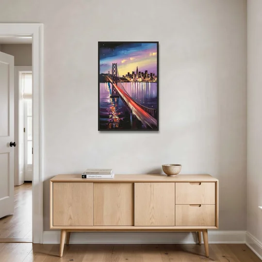 San Francisco City and Bay - Black Framed Canvas Wall Art - Coffee Table - 24x36