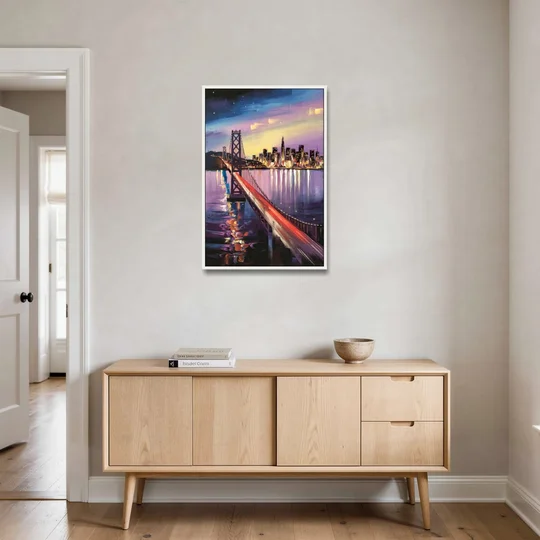San Francisco City and Bay - White Framed Canvas Wall Art - Coffee Table - 24x36