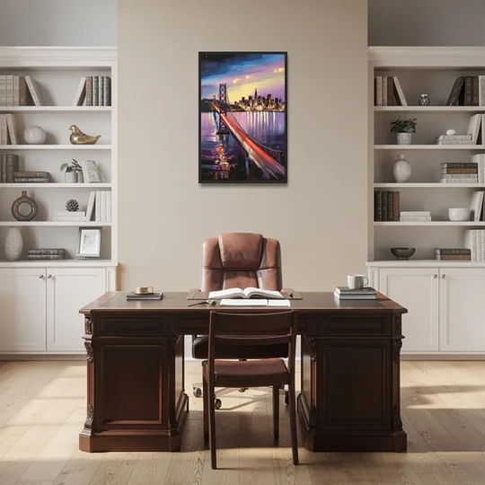 San Francisco City and Bay - Black Framed Canvas Wall Art - Office - 24x36