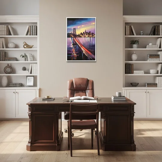 San Francisco City and Bay - White Framed Canvas Wall Art - Office - 24x36