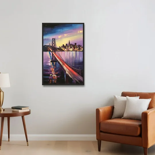 San Francisco City and Bay - Black Framed Canvas Wall Art - Sofa - 24x36