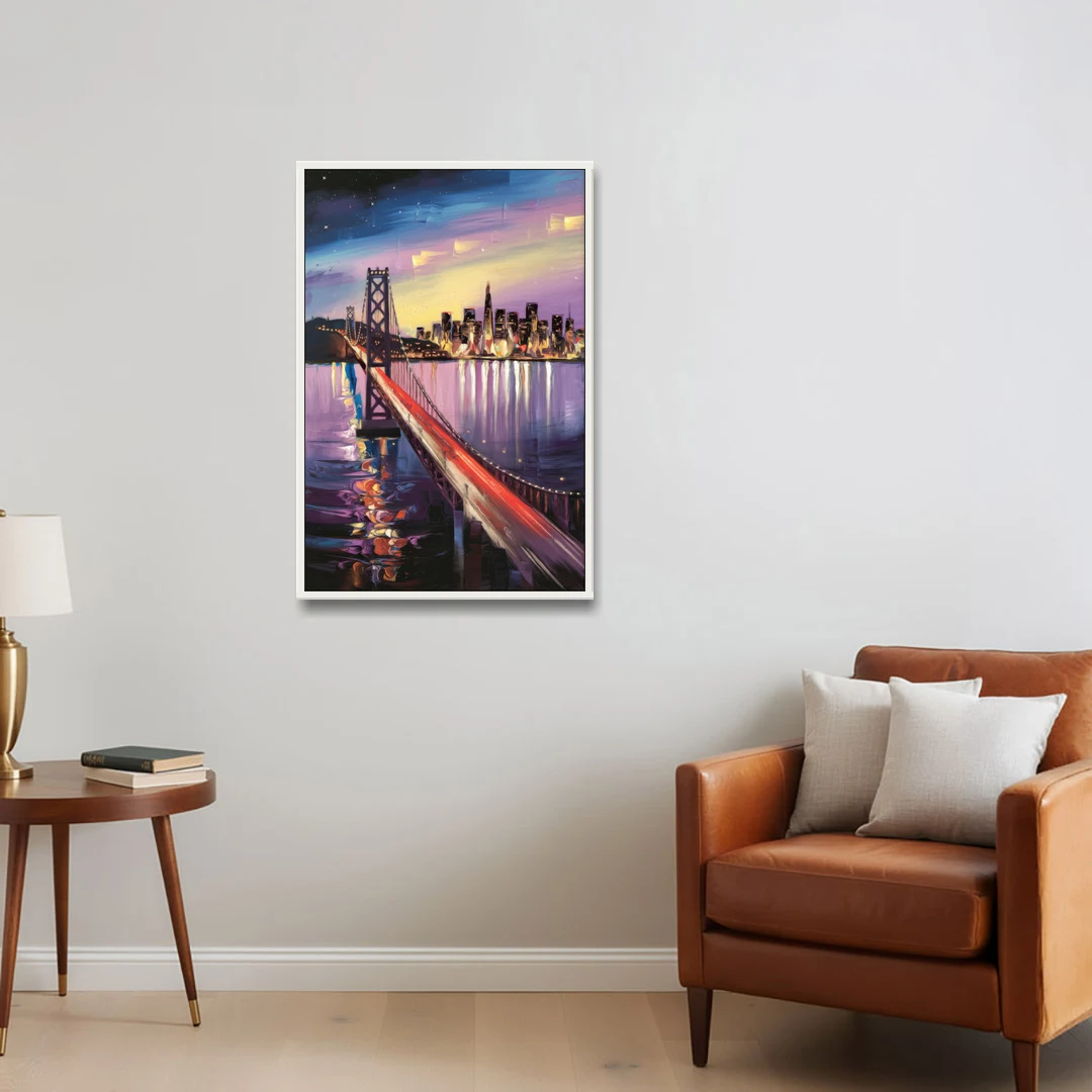 San Francisco City and Bay - White Framed Canvas Wall Art - Sofa - 24x36