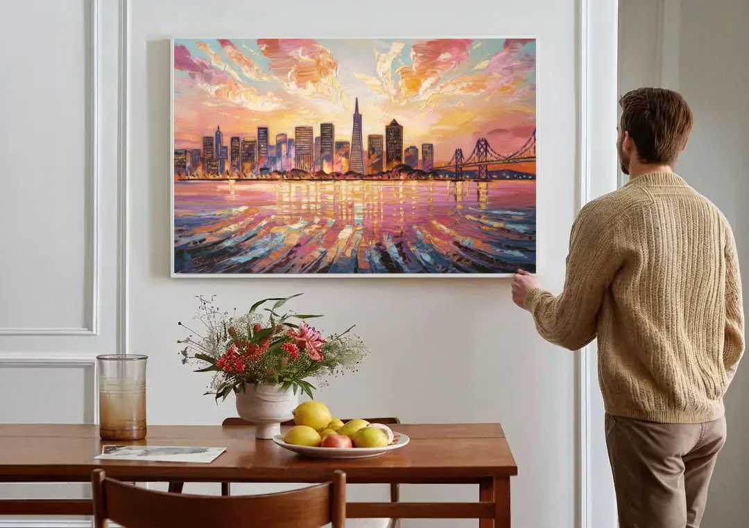 San Francisco Cityscape At Dawn canvas wall art above a dining table
