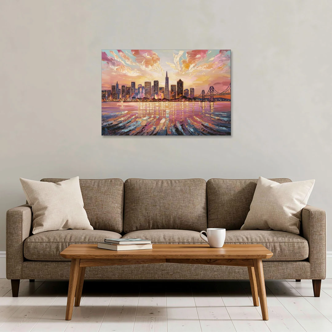 San Francisco Cityscape At Dawn - Canvas Wall Art - Sofa - 36x24