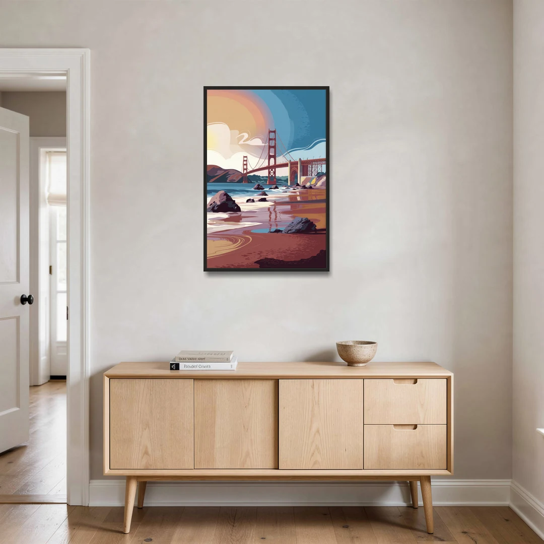 San Francisco Coastal Beauty - Black Framed Canvas Wall Art - Coffee Table - 24x36