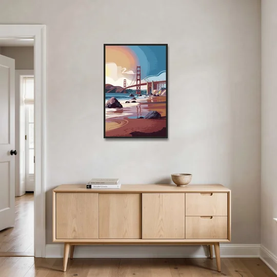 San Francisco Coastal Beauty - Black Framed Canvas Wall Art - Coffee Table - 24x36