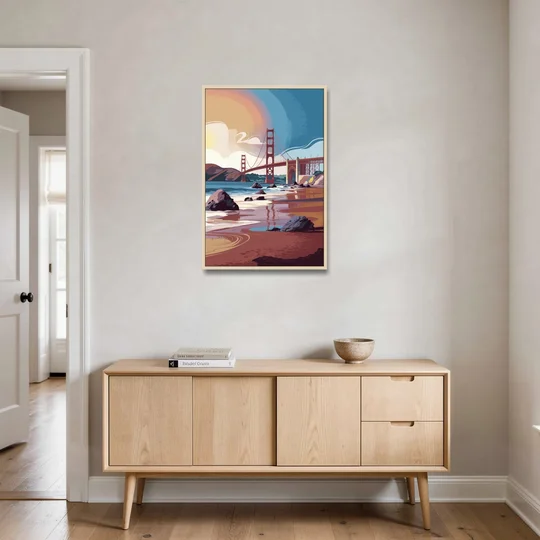 San Francisco Coastal Beauty - Oak Framed Canvas Wall Art - Coffee Table - 24x36