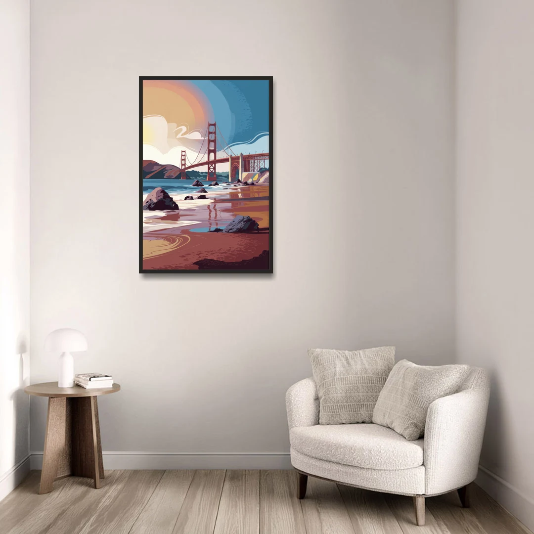 San Francisco Coastal Beauty - Black Framed Canvas Wall Art - Sofa - 24x36