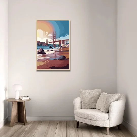 San Francisco Coastal Beauty - Oak Framed Canvas Wall Art - Sofa - 24x36