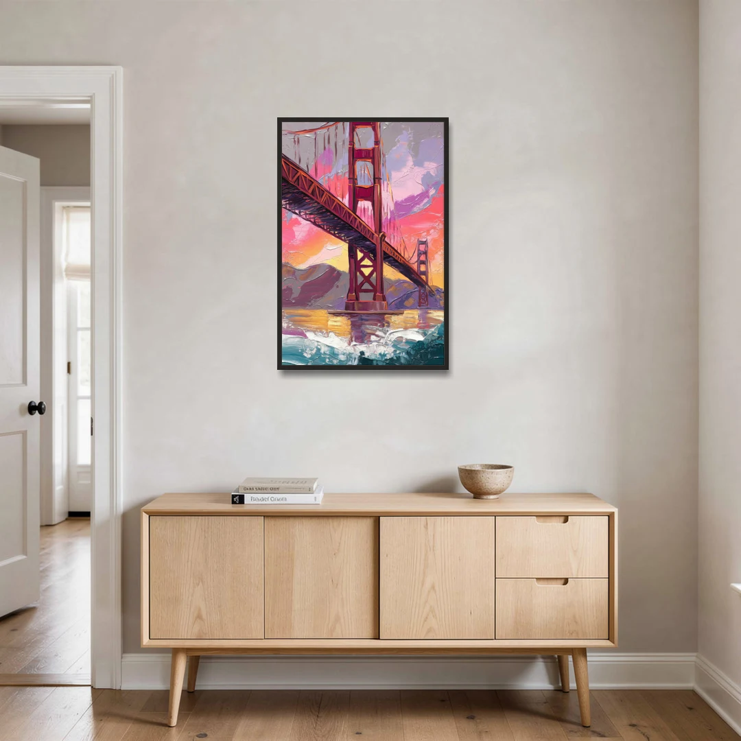 San Francisco Golden Gate Bridge - Black Framed Canvas Wall Art - Coffee Table - 24x36