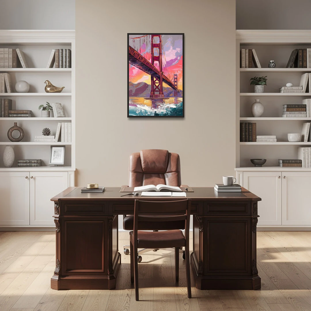 San Francisco Golden Gate Bridge - Black Framed Canvas Wall Art - Office - 24x36