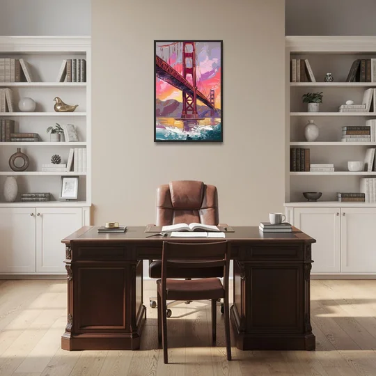 San Francisco Golden Gate Bridge - Black Framed Canvas Wall Art - Office - 24x36