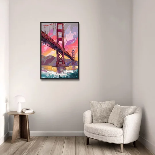 San Francisco Golden Gate Bridge - Black Framed Canvas Wall Art - Sofa - 24x36