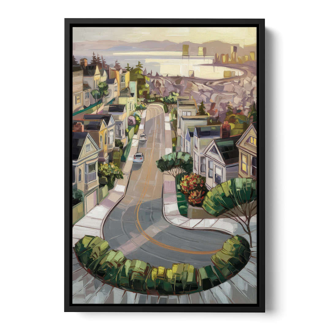 San Francisco Lombard Street Icon - Black Framed Canvas Wall Art - Front