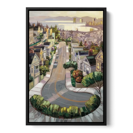 San Francisco Lombard Street Icon - Black Framed Canvas Wall Art - Front