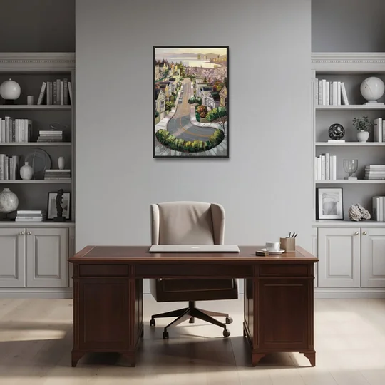 San Francisco Lombard Street Icon - Black Framed Canvas Wall Art - Office - 24x36