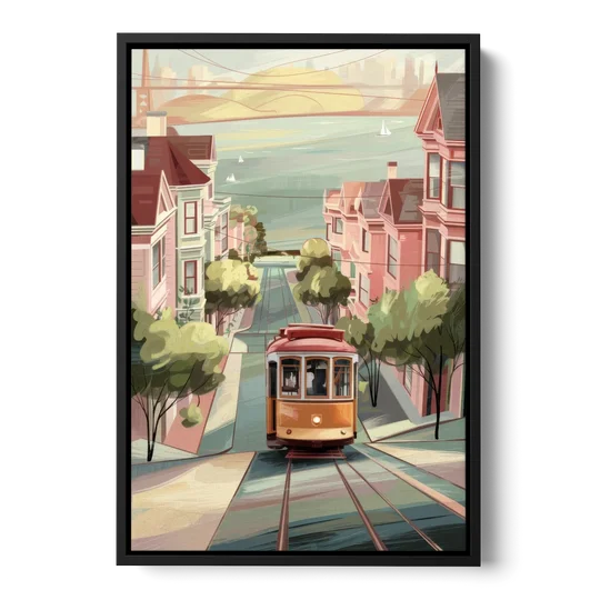 San Francisco Streetcar Charm - Black Framed Canvas Wall Art - Front