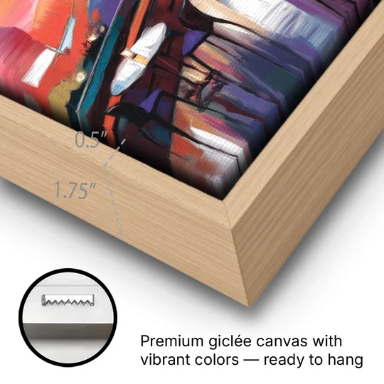 San Francisco Sunset Over the Bay - Oak Framed Canvas Wall Art - Gallery Wrap Corner