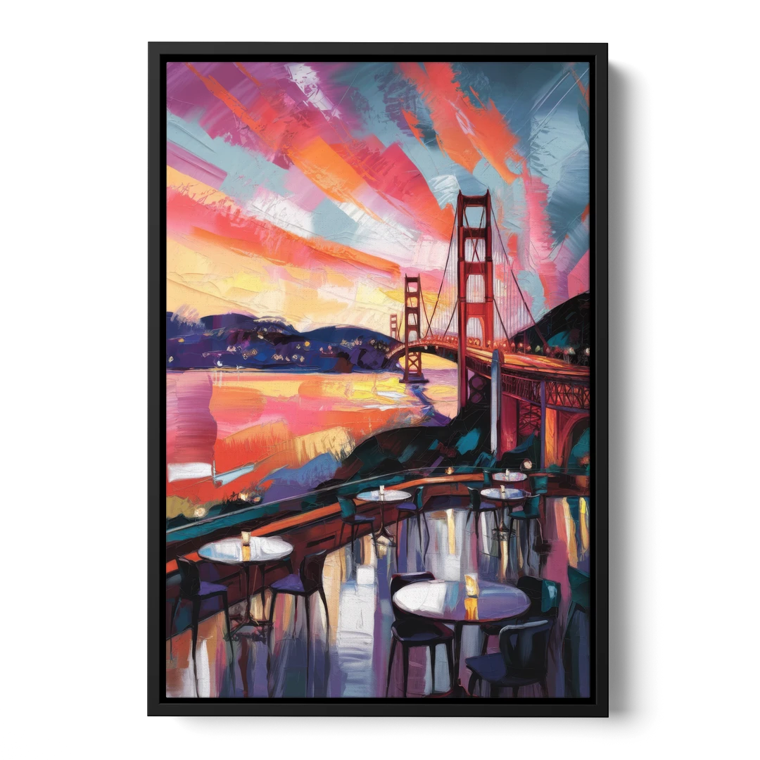 San Francisco Sunset Over the Bay - Black Framed Canvas Wall Art - Front