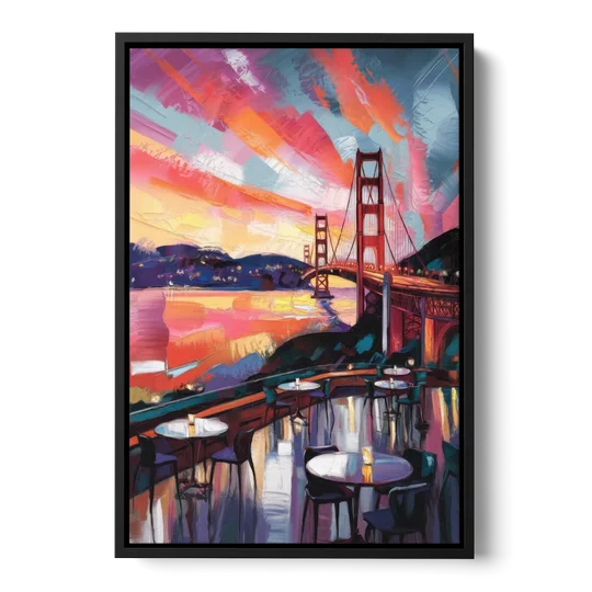 San Francisco Sunset Over the Bay - Black Framed Canvas Wall Art - Front