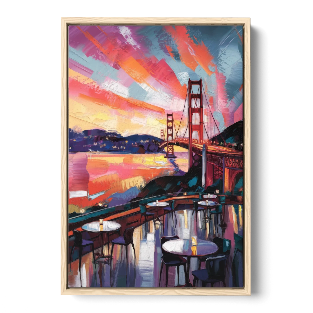 San Francisco Sunset Over the Bay - Oak Framed Canvas Wall Art - Front