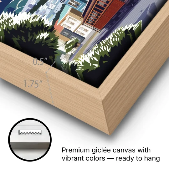 San Francisco Urban Landscape - Oak Framed Canvas Wall Art - Gallery Wrap Corner