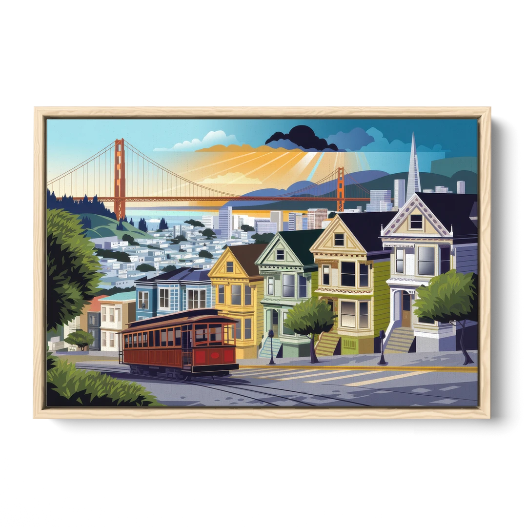 San Francisco Urban Landscape - Oak Framed Canvas Wall Art - Front