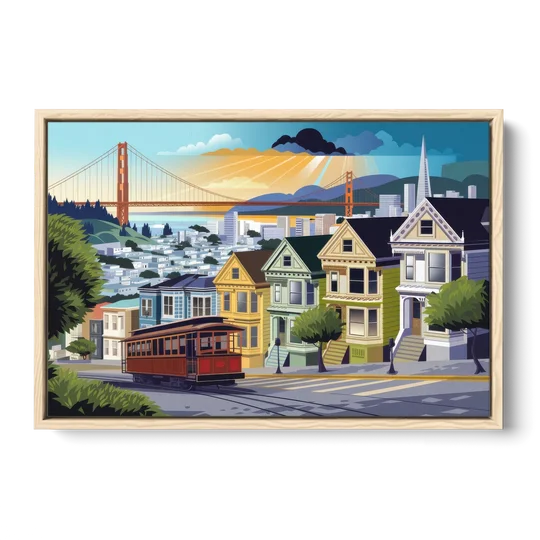San Francisco Urban Landscape - Oak Framed Canvas Wall Art - Front