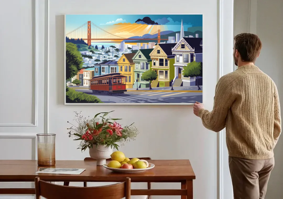 San Francisco Urban Landscape canvas wall art above a dining table