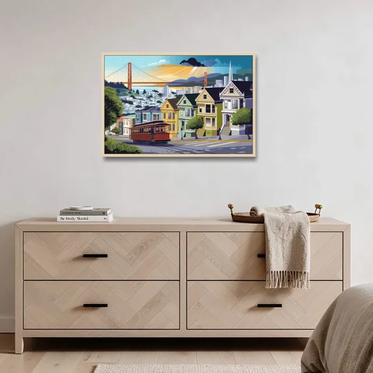 San Francisco Urban Landscape - Oak Framed Canvas Wall Art - Coffee Table - 36x24