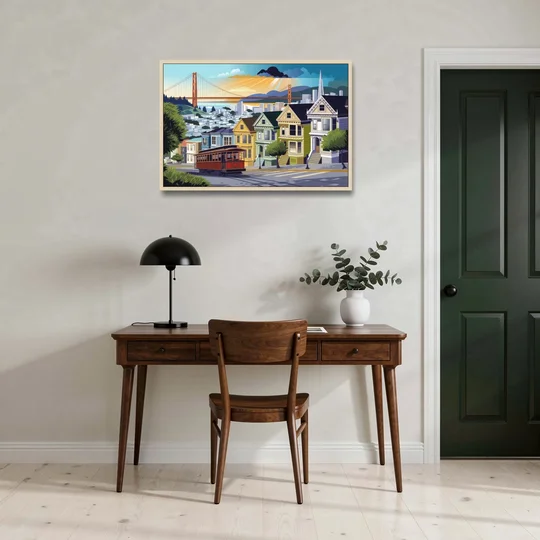 San Francisco Urban Landscape - Oak Framed Canvas Wall Art - Office - 36x24