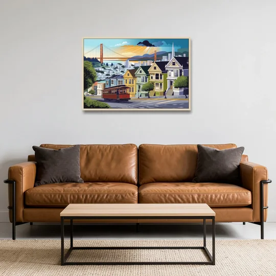 San Francisco Urban Landscape - Oak Framed Canvas Wall Art - Sofa - 36x24