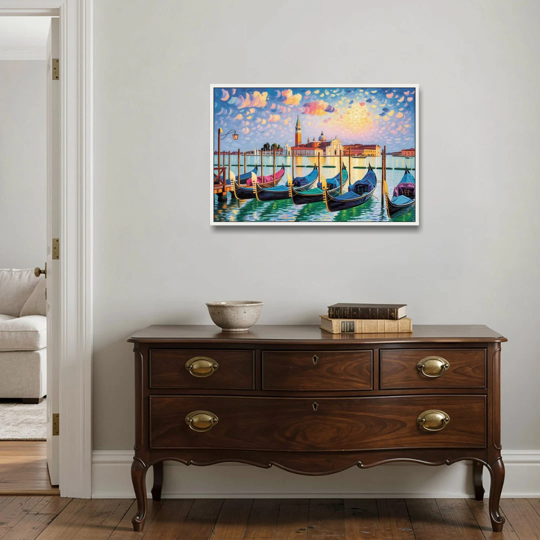 San Giorgio Maggiore View - White Framed Canvas Wall Art - Coffee Table - 36x24