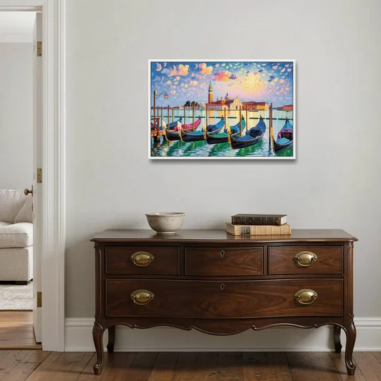 San Giorgio Maggiore View - White Framed Canvas Wall Art - Coffee Table - 36x24