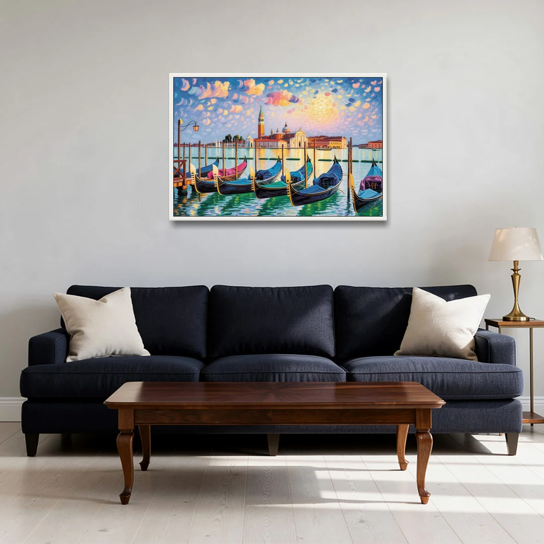 San Giorgio Maggiore View - White Framed Canvas Wall Art - Sofa - 36x24
