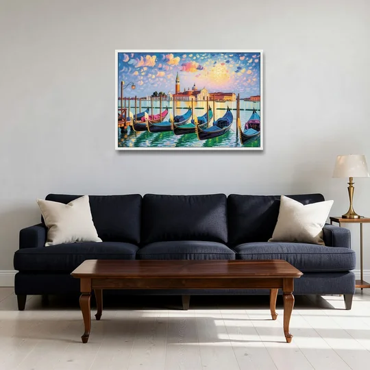 San Giorgio Maggiore View - White Framed Canvas Wall Art - Sofa - 36x24