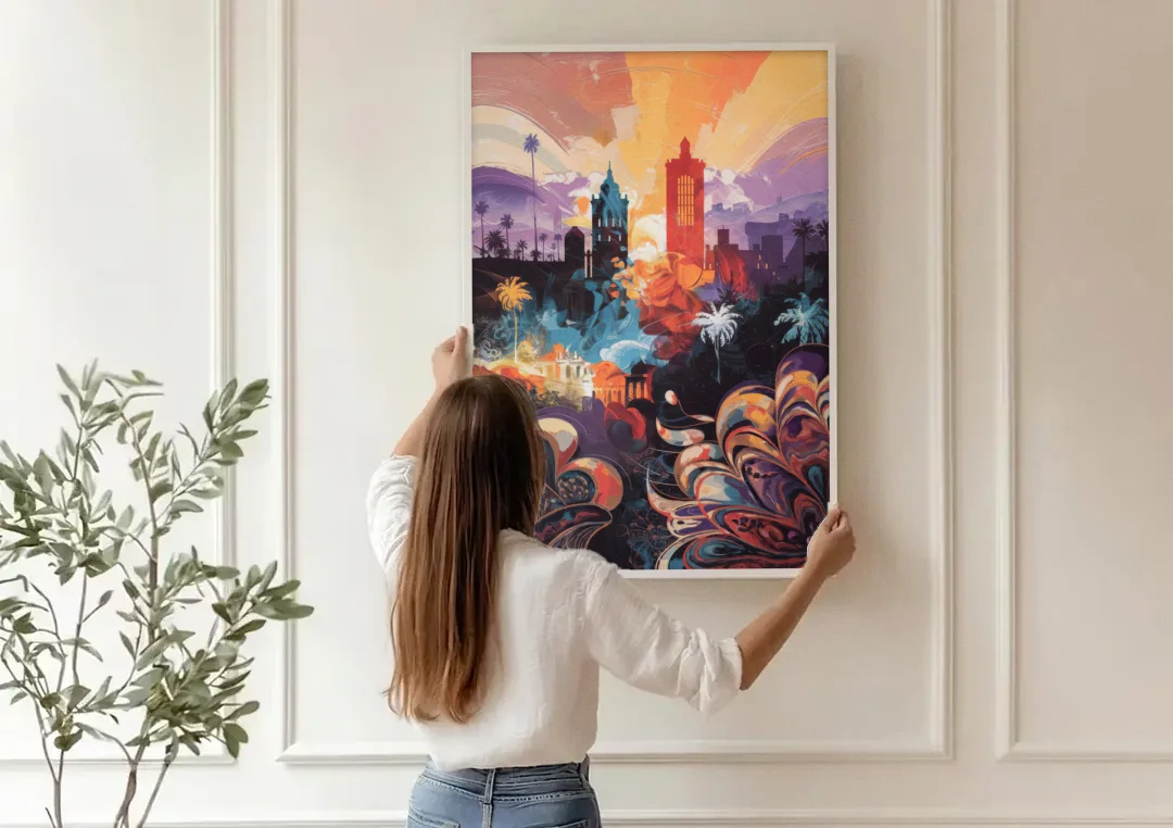 San Jose Cultural Heritage canvas wall art being hung on a paneled wall