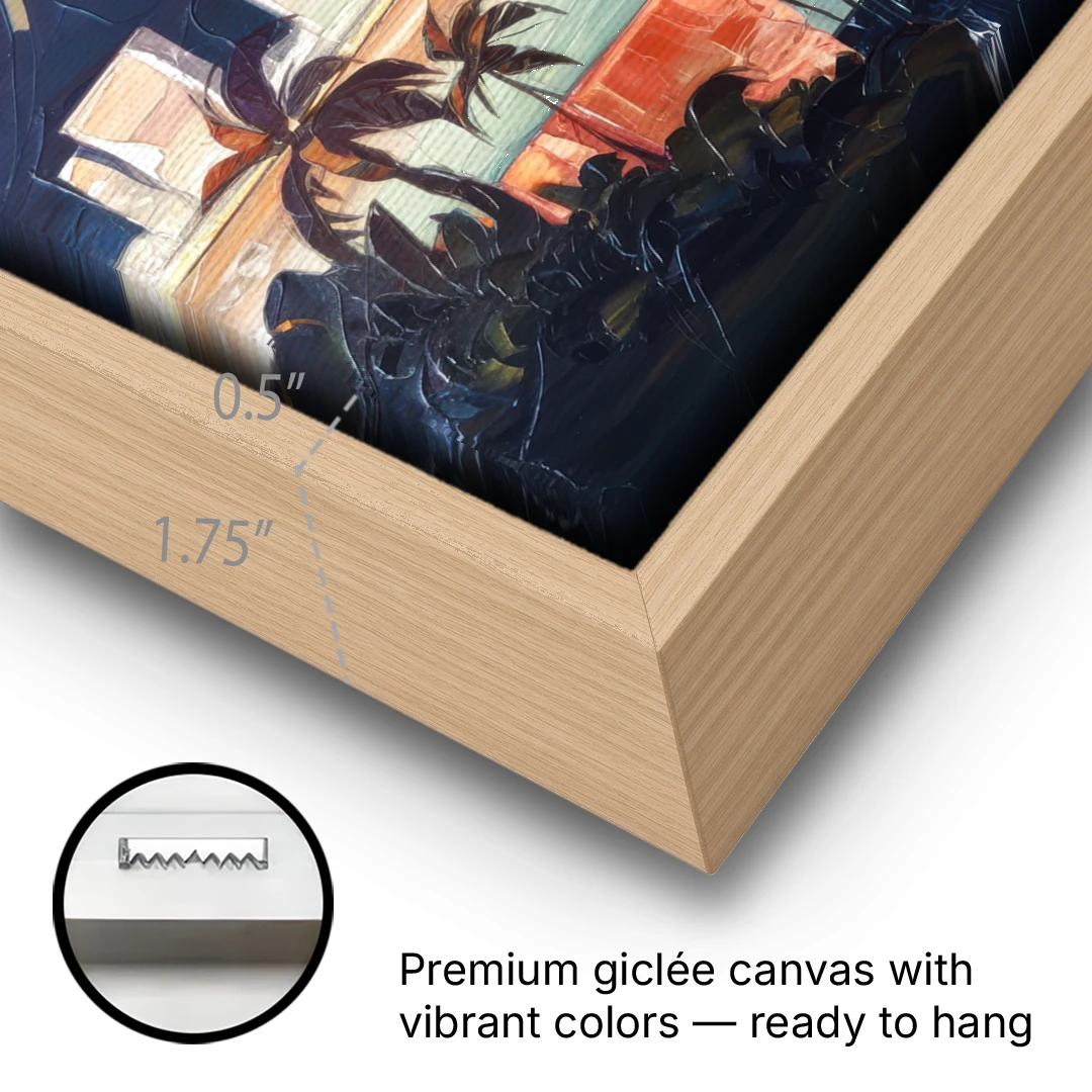 San Jose Downtown Skyline - Oak Framed Canvas Wall Art - Gallery Wrap Corner