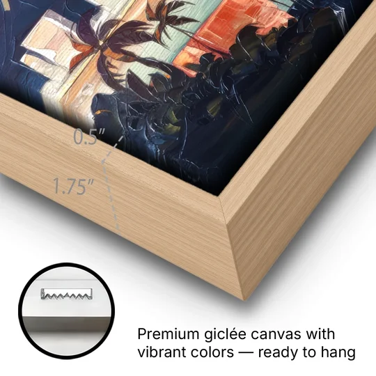 San Jose Downtown Skyline - Oak Framed Canvas Wall Art - Gallery Wrap Corner