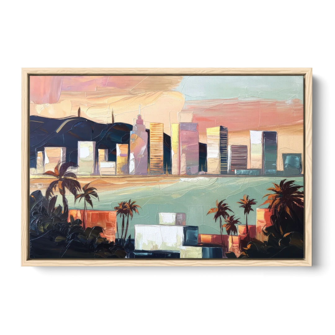 San Jose Downtown Skyline - Oak Framed Canvas Wall Art - Front