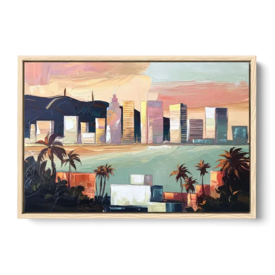 San Jose Downtown Skyline - Oak Framed Canvas Wall Art - Front