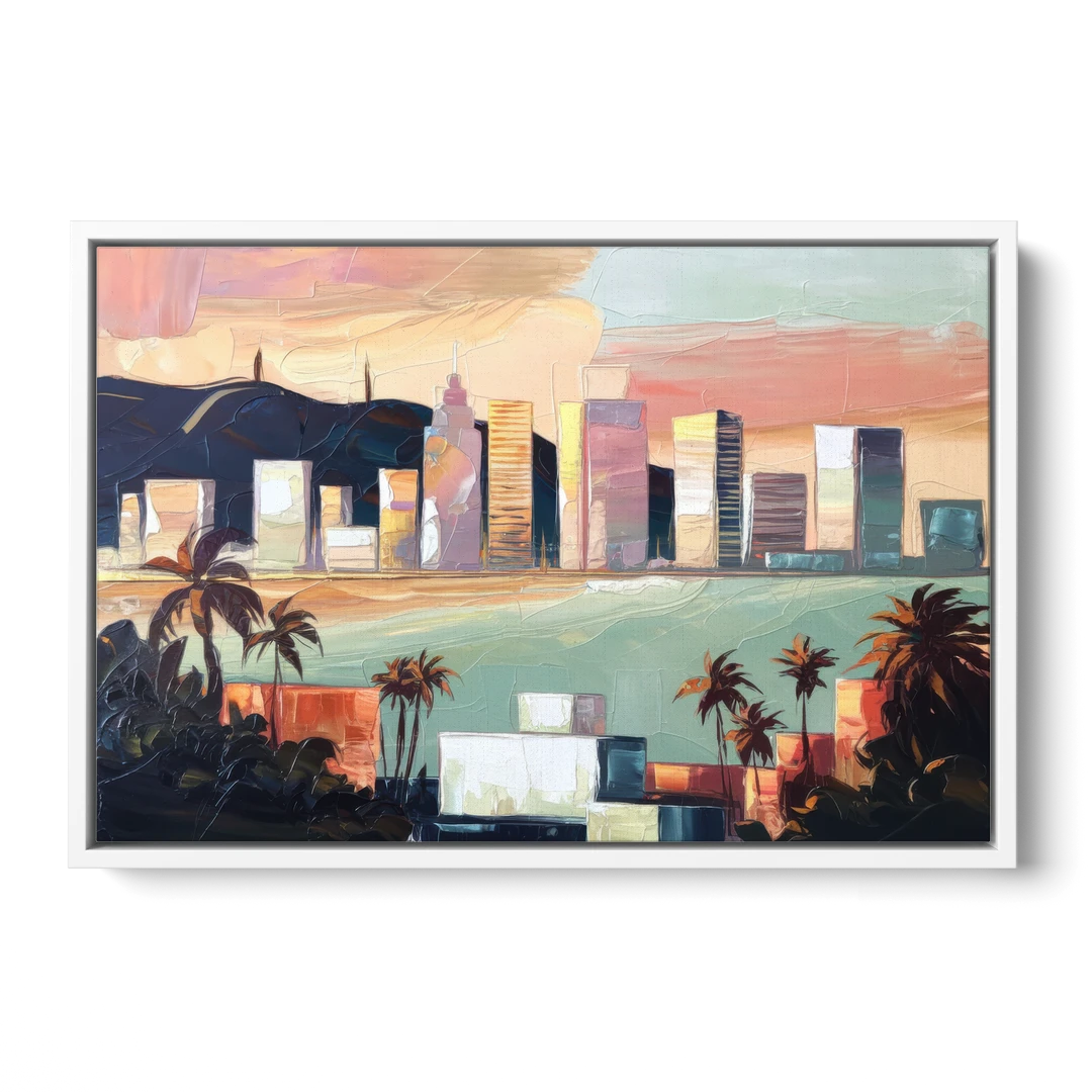 San Jose Downtown Skyline - White Framed Canvas Wall Art - Front