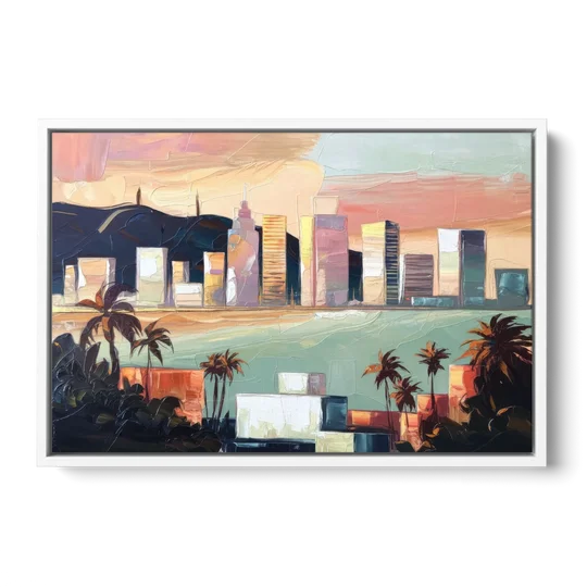San Jose Downtown Skyline - White Framed Canvas Wall Art - Front