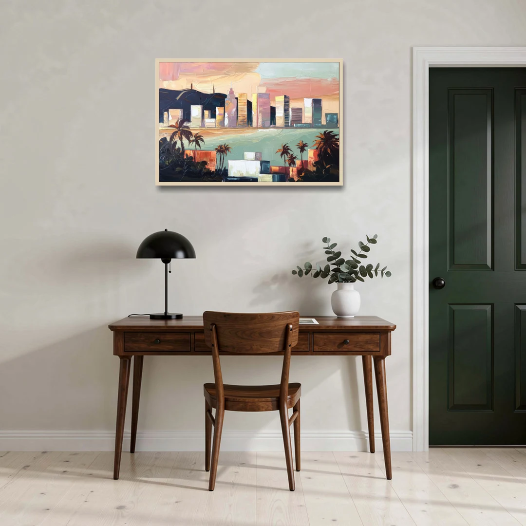 San Jose Downtown Skyline - Oak Framed Canvas Wall Art - Office - 36x24