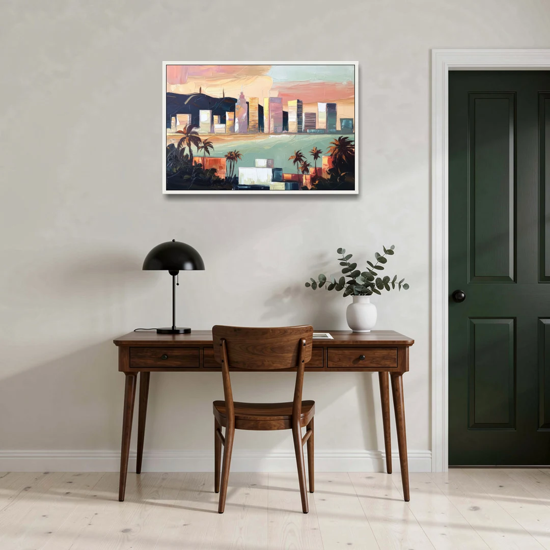 San Jose Downtown Skyline - White Framed Canvas Wall Art - Office - 36x24