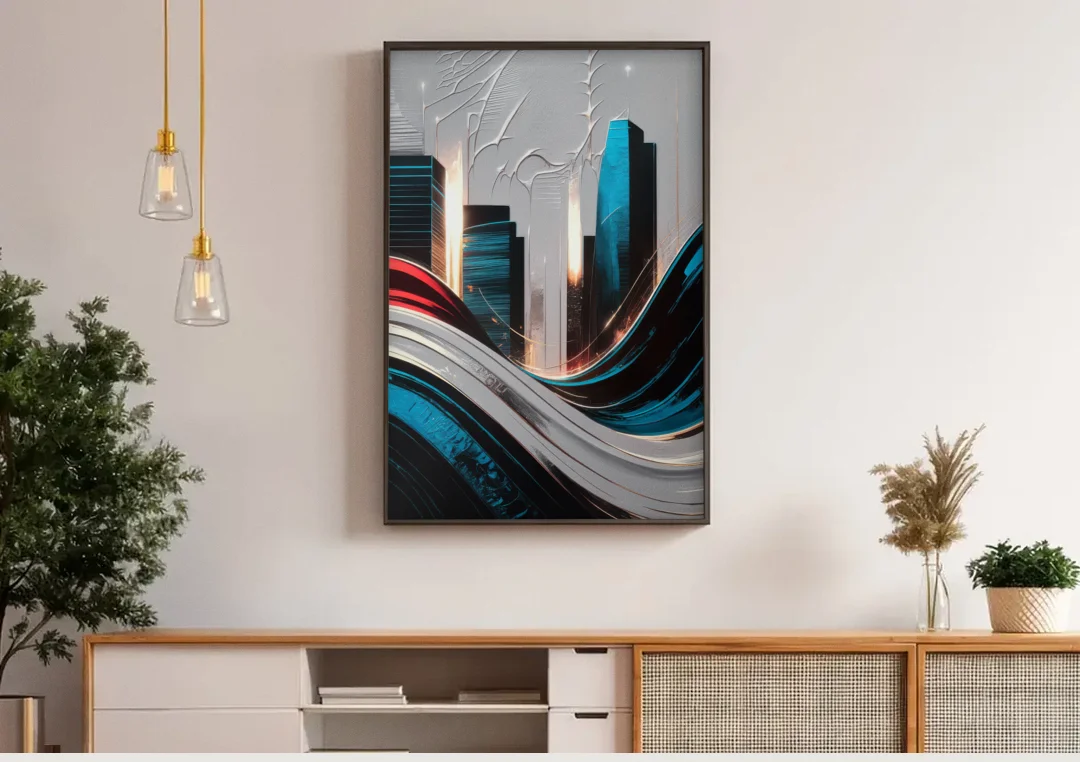 San Jose Earthquakes Spirit canvas wall art above a wooden sideboard under pendant lights