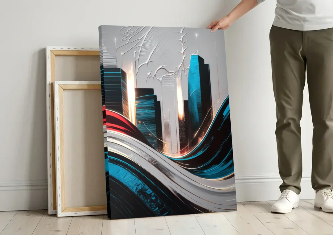 San Jose Earthquakes Spirit canvas wall art leaning against a wall next to blank canvases