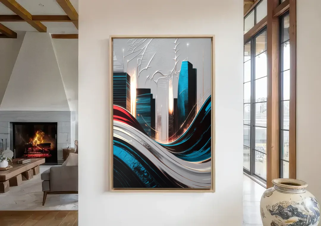 San Jose Earthquakes Spirit canvas wall art in a living room with a fireplace